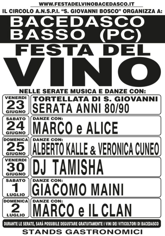 Festa del vino - Bacedasco Basso - locandina
